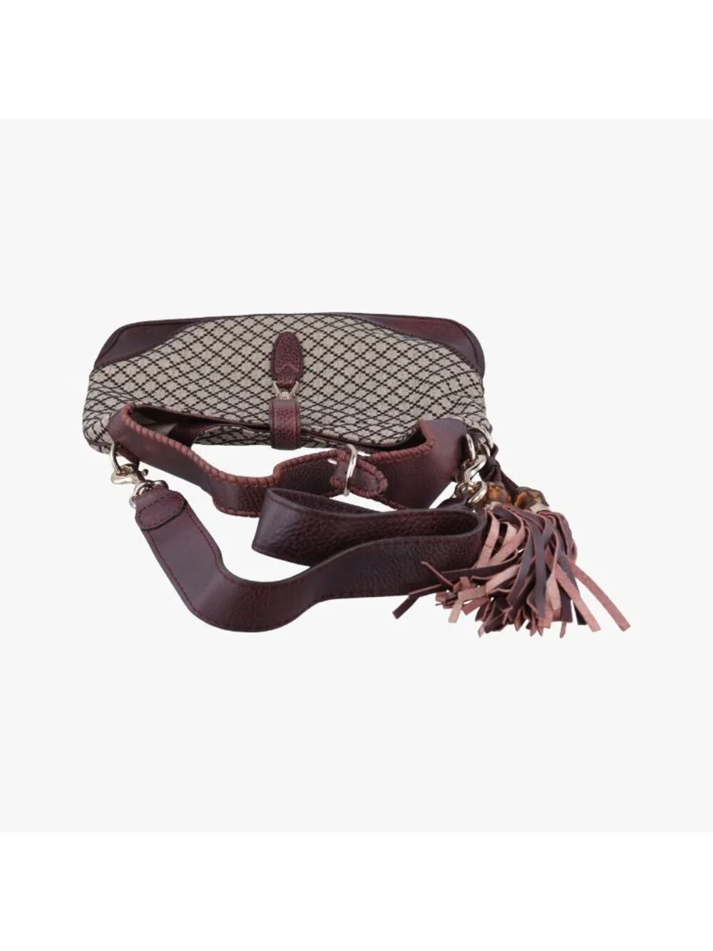 Gucci New Jackie Beige Bordeaux Canvas Leather Shoulder